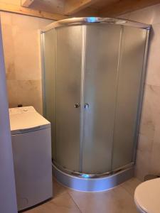 a large shower in a bathroom with a toilet at Przy ścieżce in Węgierska Górka