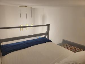 a bedroom with a bed and a chandelier at Historic Loft in Cork in Cork