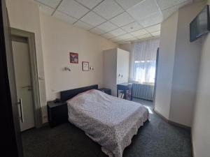 a bedroom with a bed in a room with a window at Hôtel De France in Thann +5 photos
