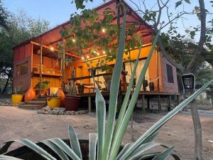 a house with lights on the front of it at Terracotta River Hideaway in Maun