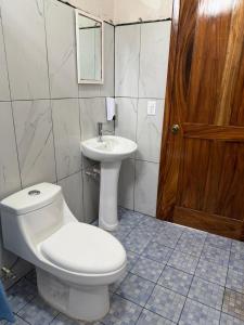 a bathroom with a toilet and a sink at Casa ciruelo in Las Varas