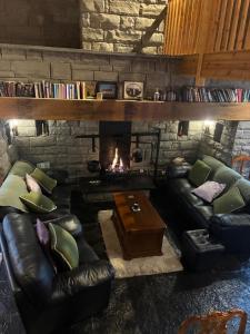 a living room with couches and a fireplace at Behan's Lodge in Doonbeg