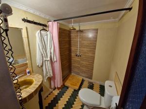 a bathroom with a shower with a toilet and a sink at Hotel Atlas Gorge Dades in Boumalne Dades