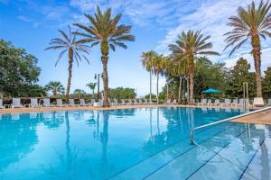 a large pool with palm trees and chairs at WorldMark Reunion in Kissimmee