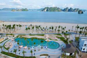 an aerial view of a beach and a resort at Sonasea Van Don Letavia Hotel in Thâm Câu