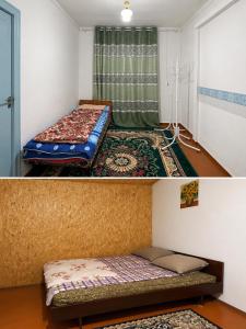 two pictures of a room with a bed in it at Vintage House Aisha in Kaji-Say