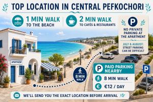 a flyer for a beach vacation in central positano at Sea Paradise in Pefkochori