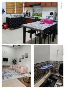 a kitchen and a dining room with a table at Rumah Tamu Maryam in Temerloh