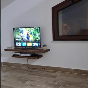 a flat screen tv sitting on a wall at Il piccolo artista b&b in Naso
