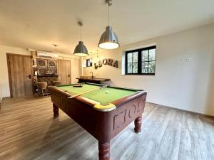 a living room with a pool table in it at Léoras Cocoon in Membre