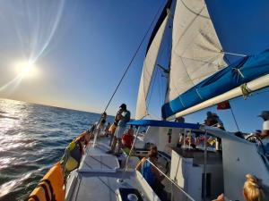 a group of people on a sailboat in the ocean at Balade de 3 heures en Catamaran de Luxe djerba in Houmt Souk