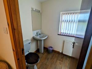a small bathroom with a toilet and a sink at Burnside Holiday Cottage 2 in Fochabers +8 photos