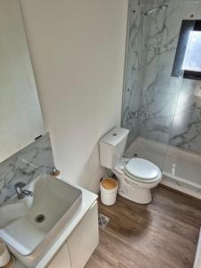 a bathroom with a sink and a toilet and a shower at Bio Espacio in Belén de Escobar