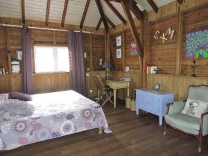 ein Schlafzimmer mit einem Bett und einem Schreibtisch in einem Zimmer in der Unterkunft villa Colibri in Saint Martin