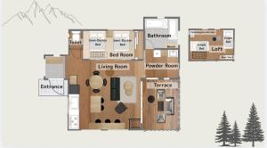 a floor plan of a house at 源泉かけ流し温泉貸切別荘 霧島のテラス in Kirishima