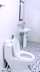 a bathroom with a white toilet and a sink at Tam Coc Family Hotel in Ninh Binh