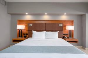 a bedroom with a large white bed with two lamps at Radisson Hotel Santo Domingo in Santo Domingo