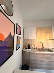 a kitchen with a sink and a counter top at The nest in Kalavrita