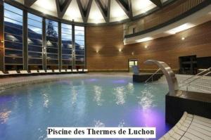 a large swimming pool in a building at La grange de martine in Saccourvielle