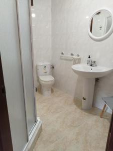 a bathroom with a toilet and a sink at VIVIENDA TURÍSTICA Bajo, 7 Escaleras in Laxe