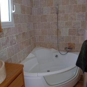 a bathroom with a bath tub with a shower at Chez Nathalie in Le Luc +3 photos