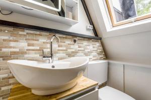 a bathroom with a sink and a toilet at Tiny House Trudi mit Garten in Bad Wünnenberg +19 photos