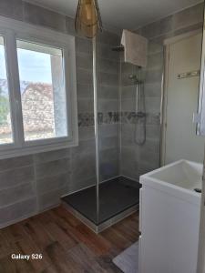 a bathroom with a shower and a sink at maison village in Xambes