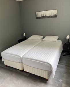 a bedroom with a large white bed with two pillows at The Mansion in Wijnjewoude