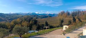 a view of a mountain with trees and a road at Glamping Casacocco' in San Ginesio