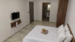a bedroom with a bed with a stuffed animal on it at Caterina Suites in Wied l-Arkata