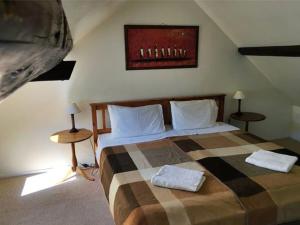 1 dormitorio con 1 cama grande y 2 almohadas en Papilio en Montauban-de-Luchon