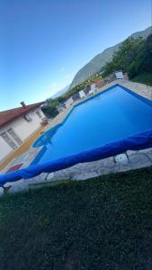 a large blue swimming pool in the grass at Vila Ejna , Misevici in Rakovica