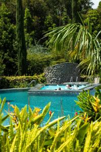 a pool with people swimming in it in a garden at Grotta Resort in Gasanze