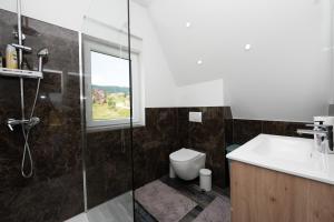 a bathroom with a sink and a toilet and a window at Vila Paola in Kupres +37 photos