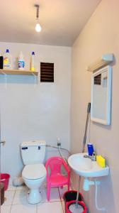 a bathroom with a toilet and a sink at Comfort Apartment in Einzorene