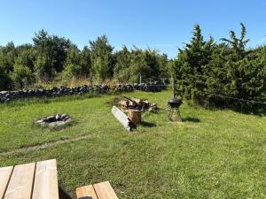 a field with a grill in the grass at Heinaküün - magamine heinalakas in Pärna +2 photos