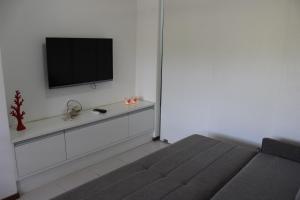 ein Schlafzimmer mit einem Bett und einem Fernseher an der Wand in der Unterkunft Nannai Residence - Muro Alto in Porto De Galinhas