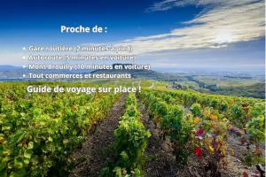 a picture of a vineyard with the words produce do care nature at La Halte Beaujolaise in Belleville-en-Beaujolais
