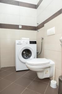 a bathroom with a toilet and a washing machine at Apartments Ribarica in Karlobag +71 photos