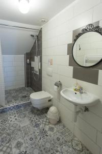 科雷尼察的住宿－法奧靈雷克斯旅舍，一间带卫生间、水槽和镜子的浴室