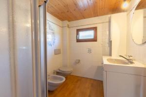 a bathroom with a toilet and a sink and a mirror at Malgré tout 2 in Salvan