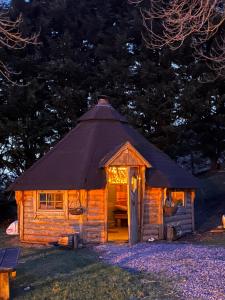 a small log cabin with a thatch roof at Revive Wellness Pods in Rostrevor