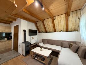 a living room with a couch and a stove at Soko Guest House in Žabljak