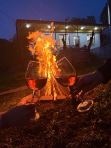 Zwei Personen halten Weingläser neben einem Feuer in der Unterkunft BruD ԲՐՈՒԴ in Debed + 31 Fotos