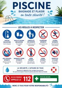 a poster detailing the dangers of swimming in a pool at Madeleine sous son platane in Avignon