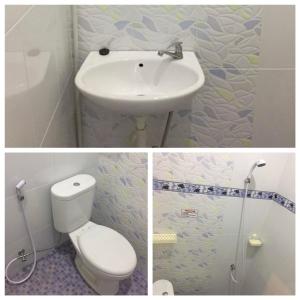 two pictures of a bathroom with a toilet and a sink at Kost Eka Gorontalo in Telaga