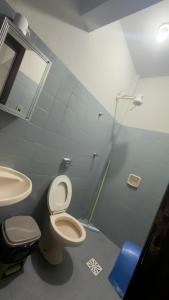 a bathroom with a toilet and a sink at BG Hospedagens in Paracatu