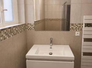a bathroom with a white sink and a mirror at WÖRGÖTTER Sandrine in Monthermé