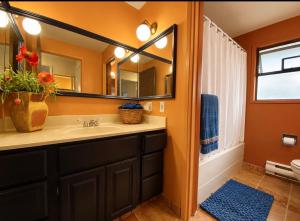 a bathroom with a sink and a mirror at The Country Barn in Port Alberni +14 photos
