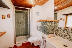 a bathroom with a toilet and a tub and a sink at Casa Acquarossa in Rubiana